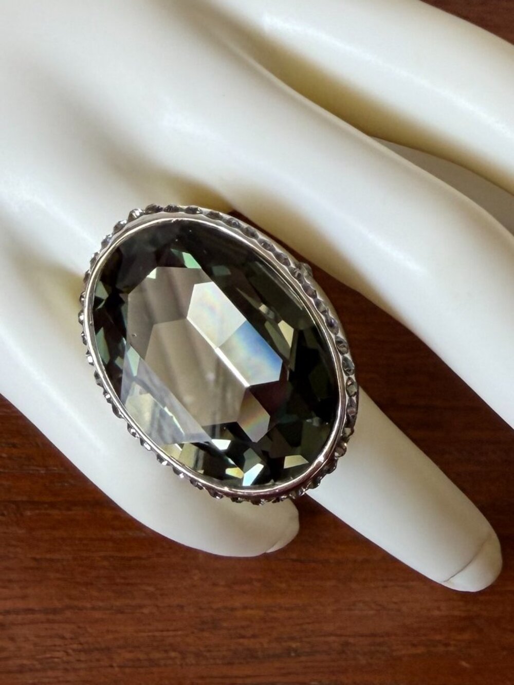 Massive Akkad Smokey Grey Oval Crystal Bold Statement Cocktail Ring